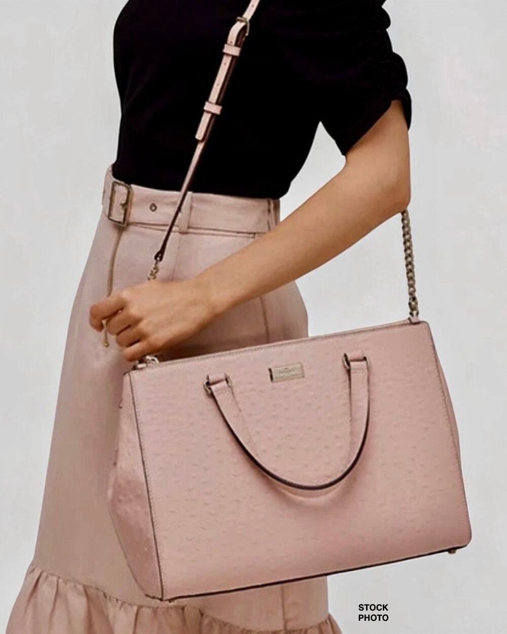 Kate Spade Pink Ostrich Embossed Leather Satchel Tote Crossbody With Dust Bag